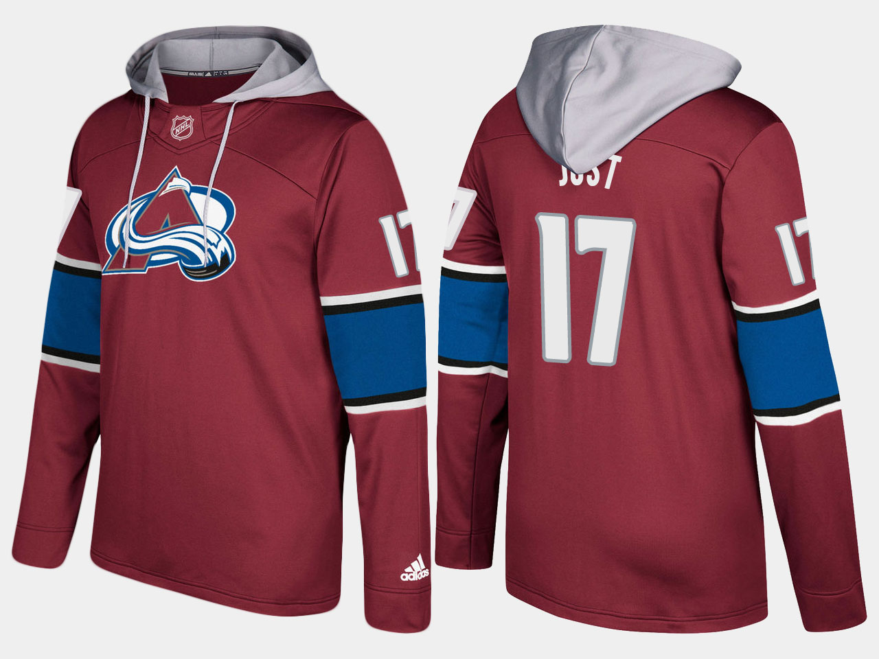 Men NHL Colorado avalanche #17 tyson jost  burgundy hoodie